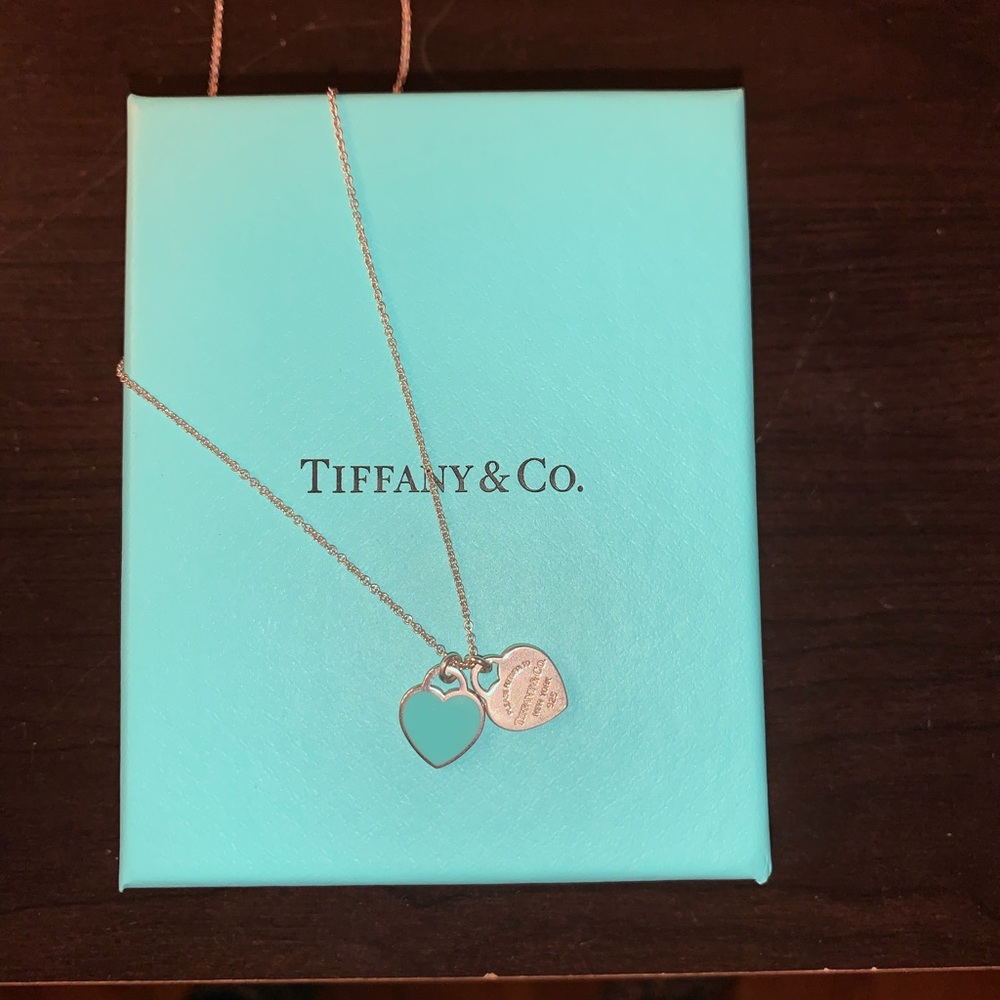 Tiffany double heart teal/blue necklace
